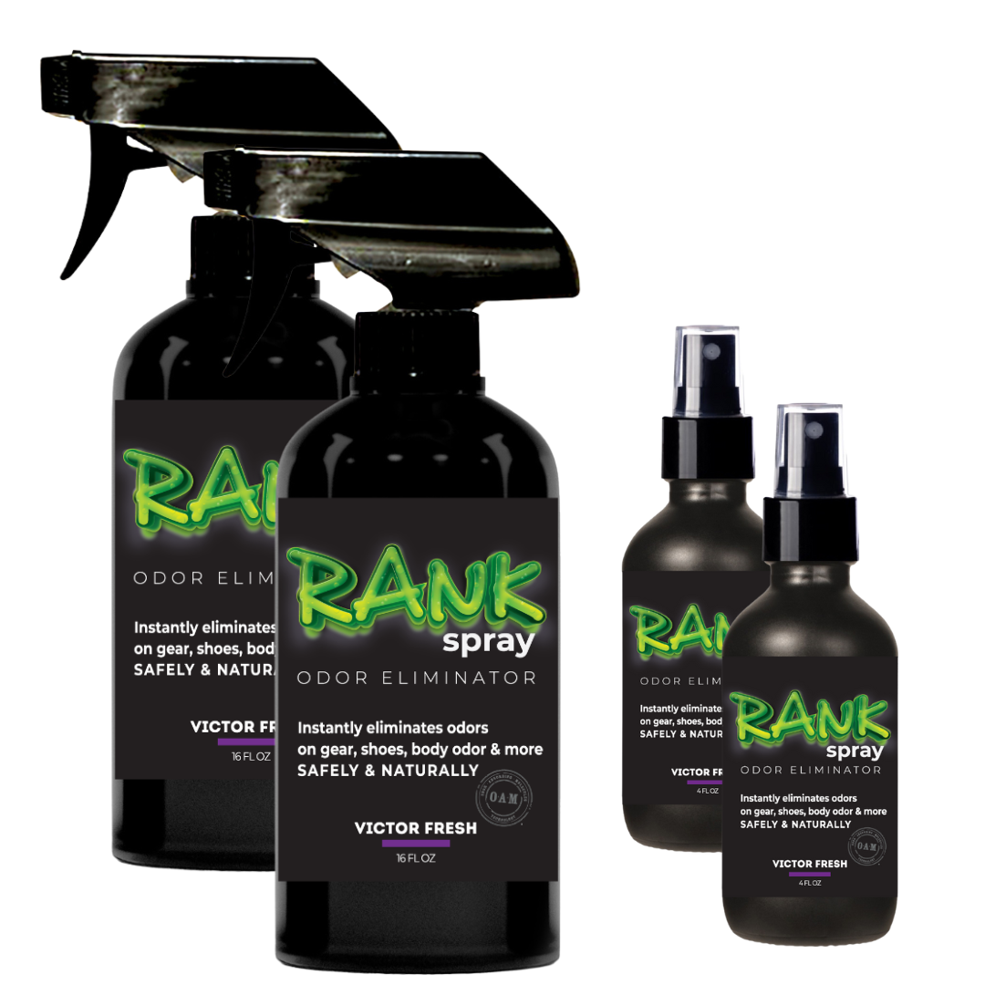 RANK Spray Odor Eliminator is designed to tackle odors lingering in all sports equipment. Get the funky, sweaty, musty, rank smell out of jerseys, cleats, helmets, football pads, yoga mats, workout clothes, ice skates, and more! Having an active lifestyle doesn’t mean you have to live with athletic gear that stinks.