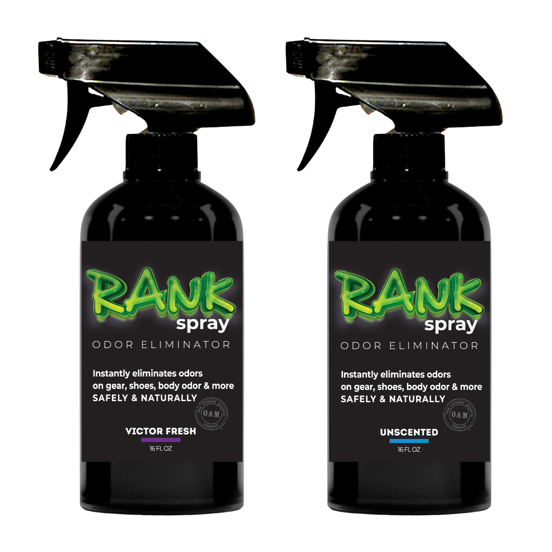 RANK Spray Odor Eliminator is designed to tackle odors lingering in all sports equipment. Get the funky, sweaty, musty, rank smell out of jerseys, cleats, helmets, football pads, yoga mats, workout clothes, ice skates, and more! Having an active lifestyle doesn’t mean you have to live with athletic gear that stinks.