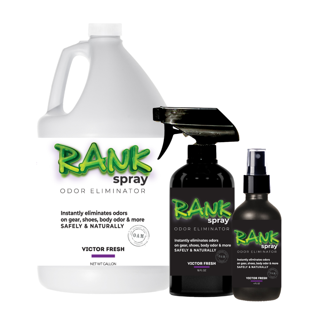RANK Spray Odor Eliminator is designed to tackle odors lingering in all sports equipment. Get the funky, sweaty, musty, rank smell out of jerseys, cleats, helmets, football pads, yoga mats, workout clothes, ice skates, and more! Having an active lifestyle doesn’t mean you have to live with athletic gear that stinks.