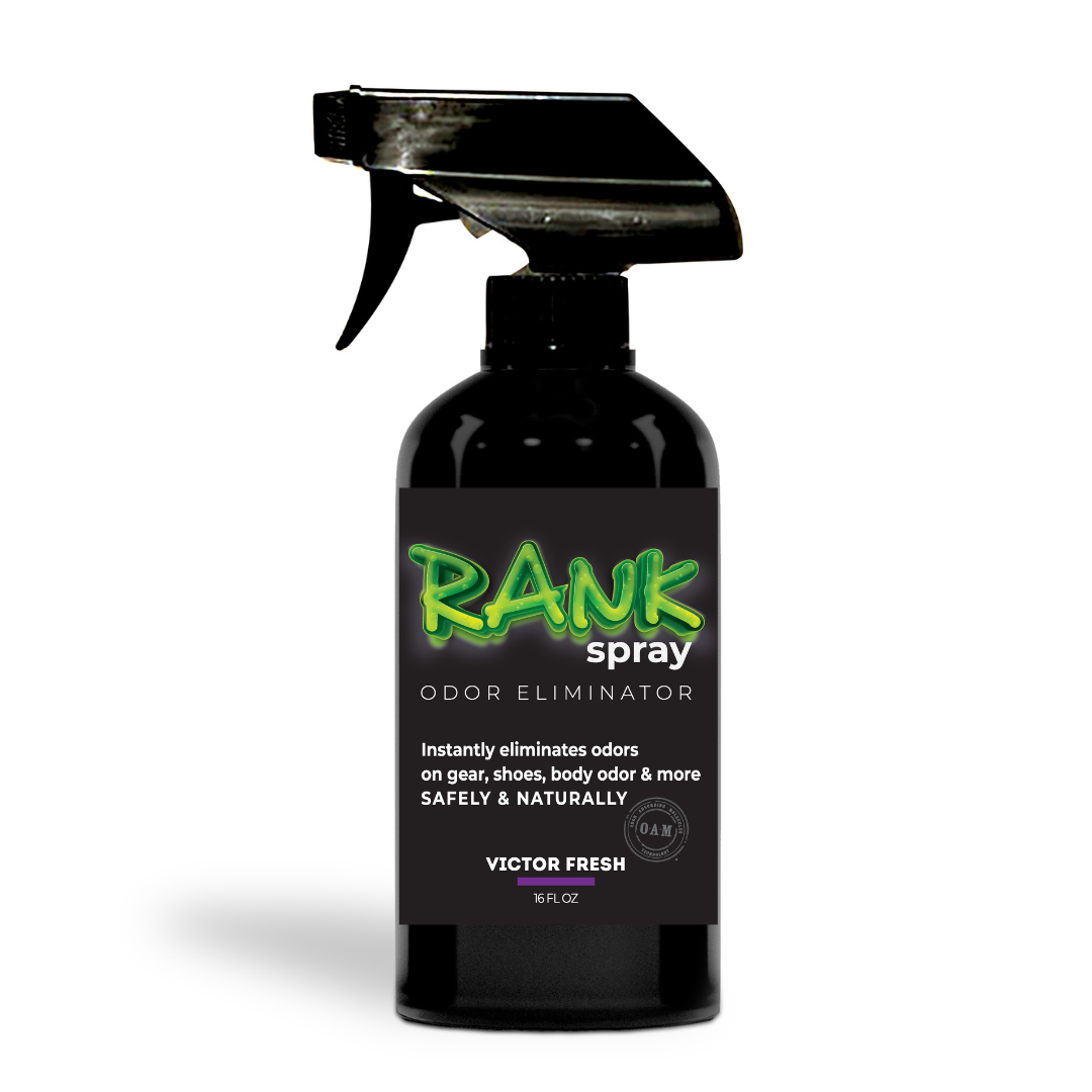 RANK Spray Odor Eliminator is designed to tackle odors lingering in all sports equipment. Get the funky, sweaty, musty, rank smell out of jerseys, cleats, helmets, football pads, yoga mats, workout clothes, ice skates, and more! Having an active lifestyle doesn’t mean you have to live with athletic gear that stinks.