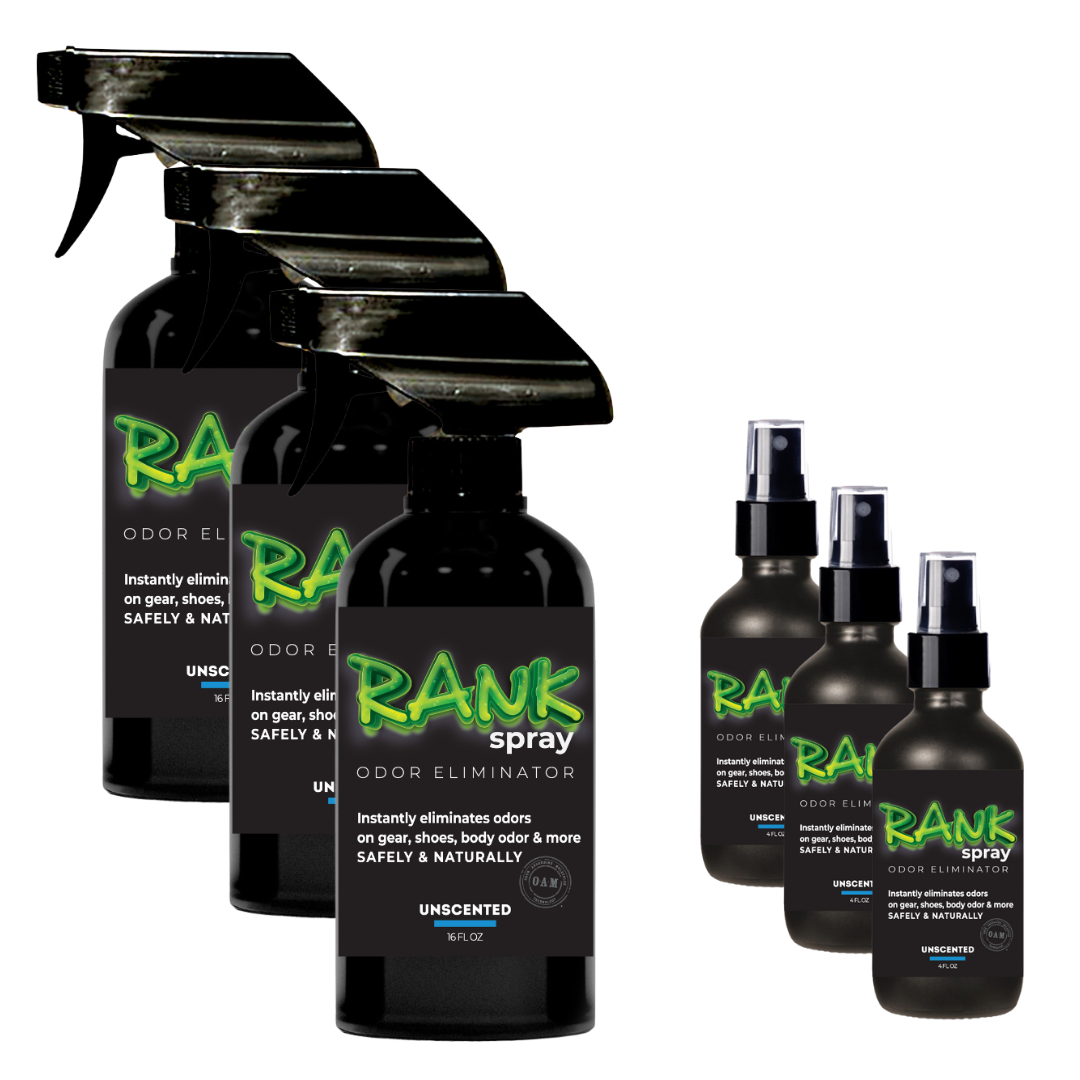 RANK Spray Odor Eliminator is designed to tackle odors lingering in all sports equipment. Get the funky, sweaty, musty, rank smell out of jerseys, cleats, helmets, football pads, yoga mats, workout clothes, ice skates, and more! Having an active lifestyle doesn’t mean you have to live with athletic gear that stinks.