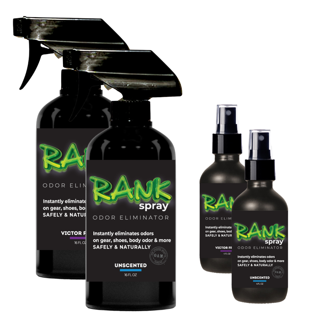 RANK Spray Odor Eliminator is designed to tackle odors lingering in all sports equipment. Get the funky, sweaty, musty, rank smell out of jerseys, cleats, helmets, football pads, yoga mats, workout clothes, ice skates, and more! Having an active lifestyle doesn’t mean you have to live with athletic gear that stinks.